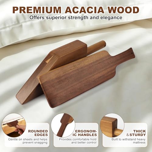 Bed Sheet Tucking & Mattress Lifter Set - Durable Acacia Wood Bed Making Tools