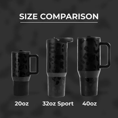 HydroJug Sport - Stainless Steel Tumbler with Straw, Vacuum Insulated, 32oz Leakproof Water Bottle, Ergonomic Design, Reusable, Dishwasher Safe, Rubber Base, Durable for Gym or Outdoors, Black Leopard