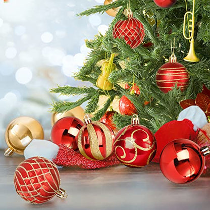 30 Pcs Christmas Tree Ornaments Set - Red & Yellow Shatterproof Bulbs 60mm