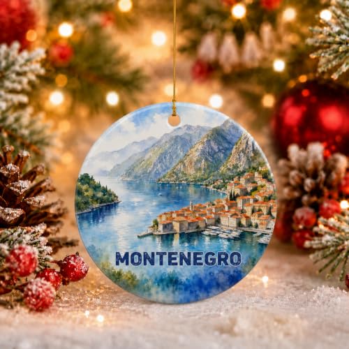 Montenegro Kotor Bay Christmas Ornament - Watercolor Ceramic Holiday Keepsake