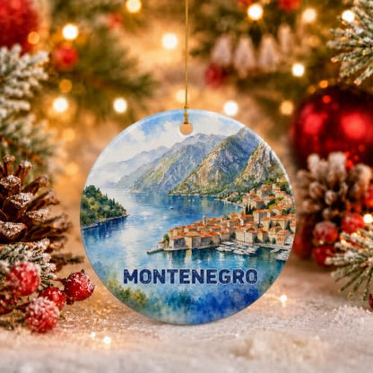 Montenegro Kotor Bay Christmas Ornament - Watercolor Ceramic Holiday Keepsake