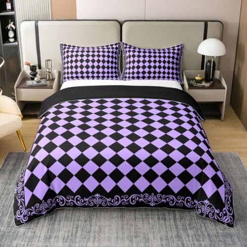 Purple Duvet Cover Set Twin Size Cotton Breathable Bedding with Pillow Shams - Boys Girls