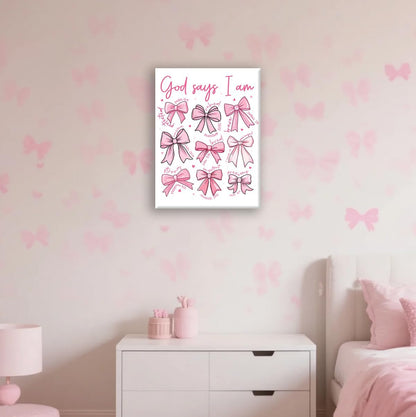 Redland Art Pink Bow Wall Art - Framed Canvas 11.5x15 Inches | Inspirational Christian Quotes for Teen Girls' Rooms