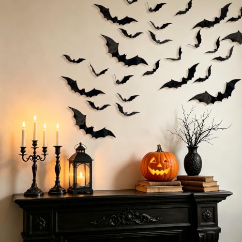 120 Pcs Halloween Bat Wall Decor Stickers - Reusable 3D PVC Window Decals for Indoor Party
