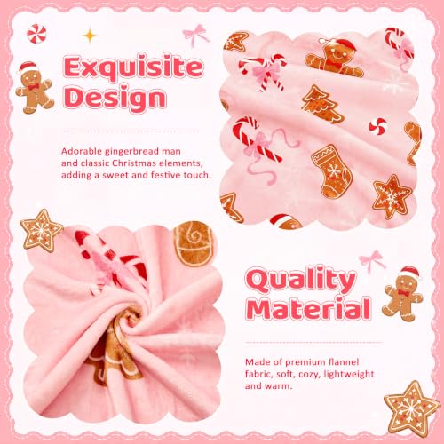 Pink Gingerbread Man Throw Blanket - 50x60 Fuzzy Flannel Xmas Decor