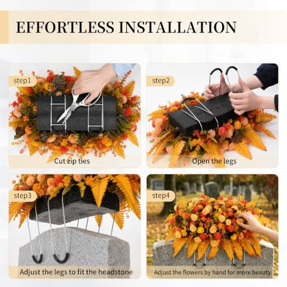 Fall Flowers for Cemetery Decorations Headstone Flower Saddle - Orange & Red