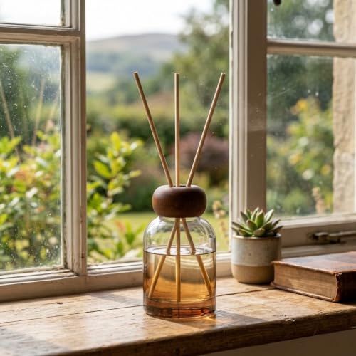 Diffuser Bottle Set with Wooden Caps - 2 Gradient Brown Glass Reeds & Sticks