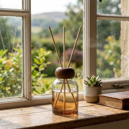 Diffuser Bottle Set with Wooden Caps - 2 Gradient Brown Glass Reeds & Sticks