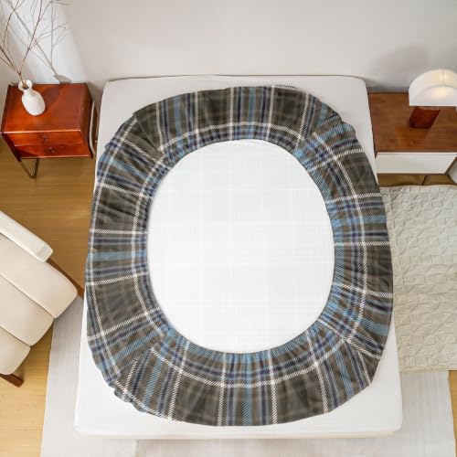 Full Size Vintage Plaid Bed Sheet Set Blue Brown Buffalo Checkered Sheets with Pillowcases