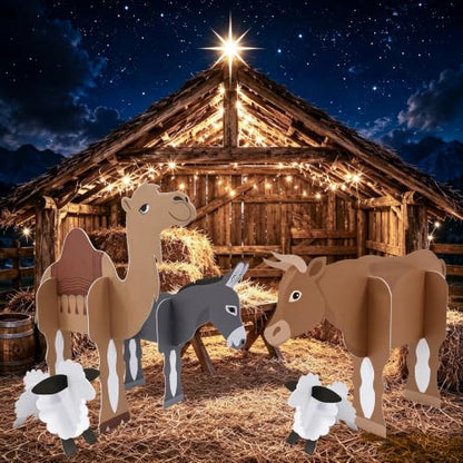 Nativity Animal Stand Up Cardboard Cutouts - 5 Pcs Christmas Nativity Scene Decorations - Variation: Nativity Animal
