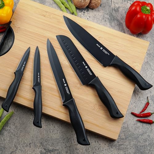 Black 13-Piece Kitchen Knife Set with Blade Guards & Self-Sharpening