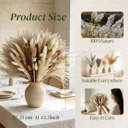 95Pcs Dried Pampas Grass Bouquet Natural Rustic Home Decor
