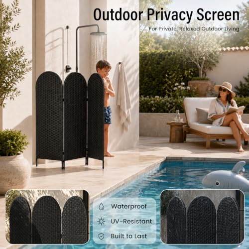 3 Panel Short Room Divider with Metal Frame - 3 Panels Black / 120 cm Tall