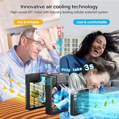Portable Air Conditioner with Remote, Black & Gray, Silent 3-Speed Personal Cooler