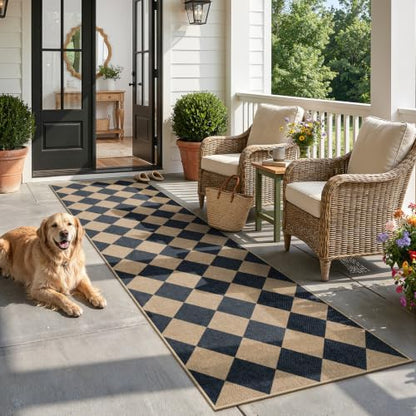 Lahome Checkered Hallway Runner Rug Non Slip 2'6" x 10' Black & Natural
