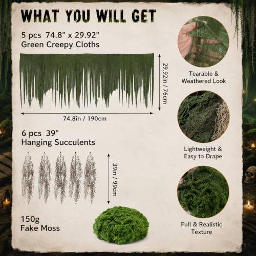 Halloween Swamp Decoration Set with Creepy Cloth Succulents and Moss