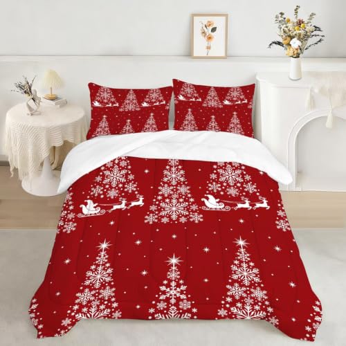 Queen Christmas Tree Comforter Set with Santa Snowflakes Kids Bedroom Decor - CERYUEE