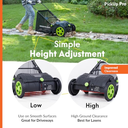 GreenSweep Pickup Pro V26 Black Lawn Sweeper with AntiLock Drive, Large Capacity