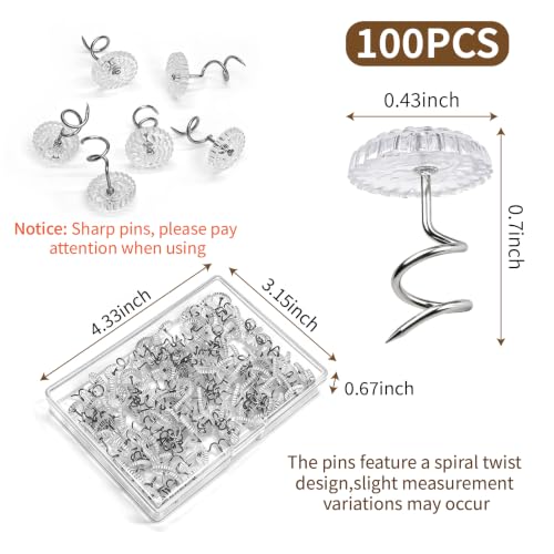 100 Clear Head Twist Pins for Upholstery, Bed Skirts & Sofa Covers