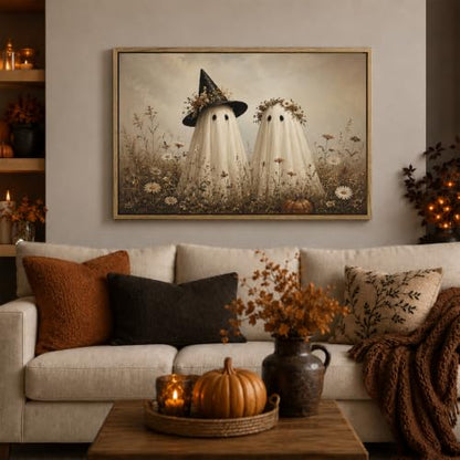 Halloween Wall Art Ghost Couple in Wildflower Frame 8x10 - Karani