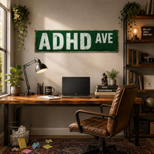 Funny ADHD Ave Metal Tin Sign - Quirky Wall Decor for Home & Office