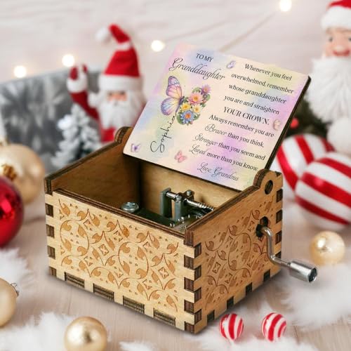 Personalized Granddaughter Music Box - Birth Month Butterfly Keepsake from Grandma, Custom Engraved Gift for Adult