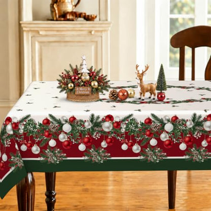 Christmas Tablecloth Ball Rectangular 60x102 Inch - Holiday Dining Decor - Variation of Xmas Balls