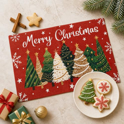 Christmas Placemats Set of 6, 15.5x10 Inch Washable Holiday Table Decor