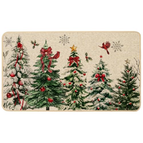 Christmas Doormat 17x29 Inch Winter Red Bow Pine Forest Farmhouse Welcome Rug - Variation: Pine Forest & Red Bow / 1.5x2.5 ft