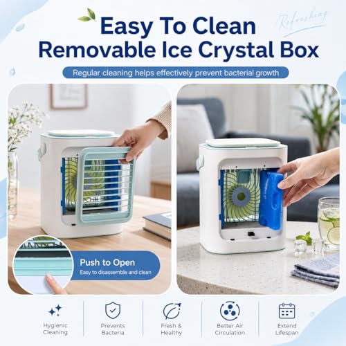 Mini Air Conditioner Blue Portable Evaporative Cooler with 3 Speeds