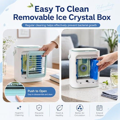 Mini Air Conditioner Blue Portable Evaporative Cooler with 3 Speeds