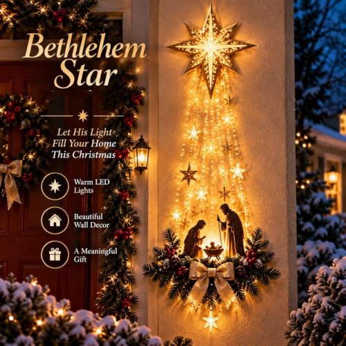 Lighted Nativity Bethlehem Star Wall Decor with Warm LED Lights - Gold, 1 Piece