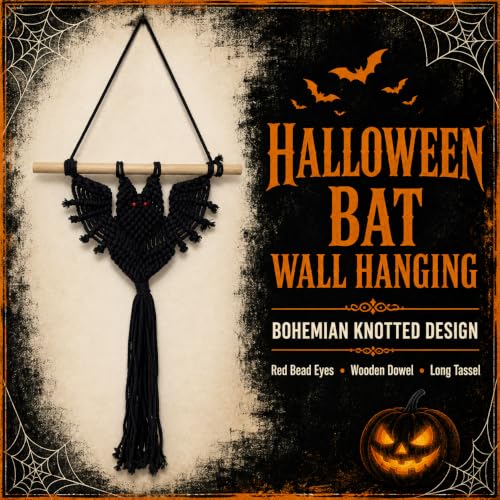 Halloween Boho Macrame Bat Wall Hanging - Black Bat Variation