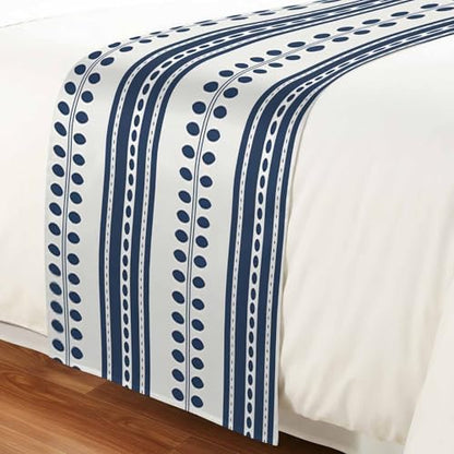 Cal King Bed Runner Blue Stripes Decorative Bed Scarf 102x20in - Soft Satin