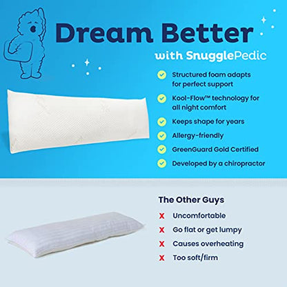 Snuggle-Pedic Body Pillow for Adults w/Navy Pillowcase - Pregnancy Pillows w/Shredded Memory Foam - Firm Maternity Side Sleeper Pillow for Adults - Long Cuddle Pillow for Bed - 20x54