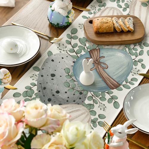 Eucalyptus Egg Easter Table Runner 13x108 Inch Beige Spring Kitchen Decor