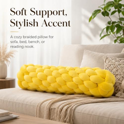 Chunky Braided Plush Bolster Pillow - Long Round Decorative Cushion for Sofa Bed Chair