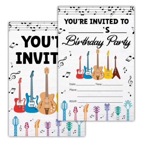 Guitar Birthday Party Invitations with Envelopes Set of 20 YO13 Variation