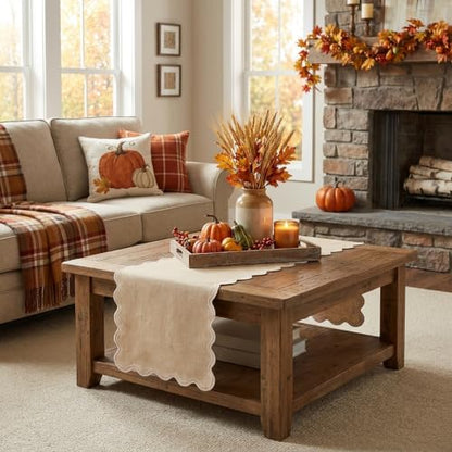 Burlap Table Runner 14x36 Inch with Scalloped Edges - Fall Rustic Home Decor (Variation: Burlap / 36 Inch)