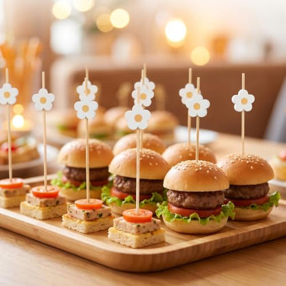 100 Pcs Daisy Flower Cocktail Picks - Elegant Food & Drink Decorations