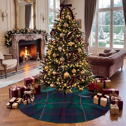 48 Inch Plaid Christmas Tree Skirt - Green Xmas Tree Mat for Holiday Decor