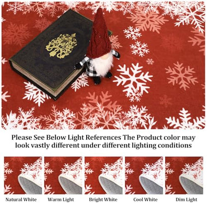 Christmas Snowflake Rug 2x3 Entryway Rug - Red Snow Pattern, Non-Slip Backing
