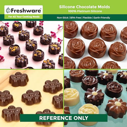 Freshware Silicone Chocolate Molds - [2PK] 30 Cavity Mini Flower Candy Molds, Nonstick Silicone Bakeware for Chocolate, Candy, Gummy, Biscuit or Wax