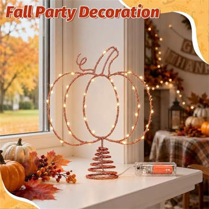 Halloween Pumpkin Tree Topper with LED Lights, Metal Hollow Design, 11.6 Inch