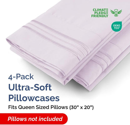 Skiennix Queen Pillow Cases Set of 4 - Ultra Soft Hotel Quality - Wrinkle Free & Fade Resistant - Light Lavender