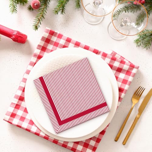 Red Stripe Cocktail Napkins - 50 Pcs Disposable Paper Party Supplies