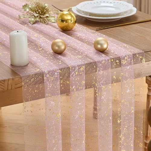 3 Pcs Pink Gold Glitter Tulle Table Runner 10ft for Wedding Party Decor