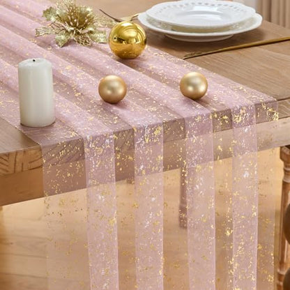 3 Pcs Pink Gold Glitter Tulle Table Runner 10ft for Wedding Party Decor