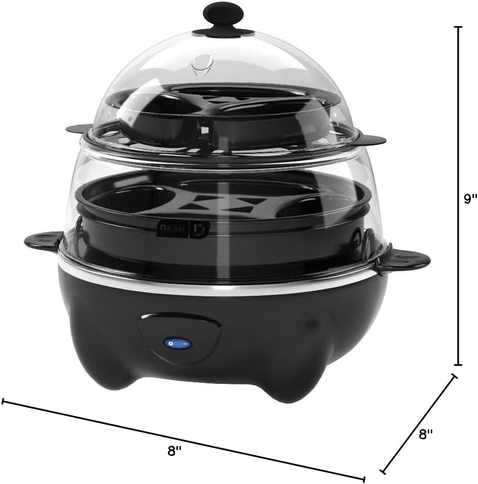 Dash Deluxe Egg Cooker - 3-in-1 Boiler, Poacher & Steamer - Holds 12 Eggs, Black | Dishwasher Safe & BPA Free
