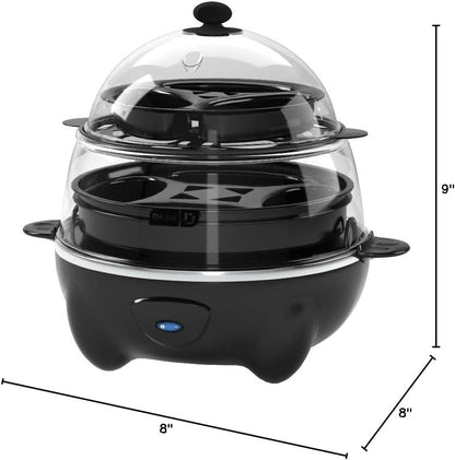 Dash Deluxe Egg Cooker - 3-in-1 Boiler, Poacher & Steamer - Holds 12 Eggs, Black | Dishwasher Safe & BPA Free
